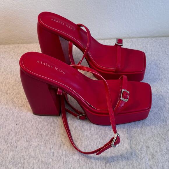 Azalea Wang Lennox Strappy Platform Sandal Heels in Red Size 8.5 - Picture 4 of 7